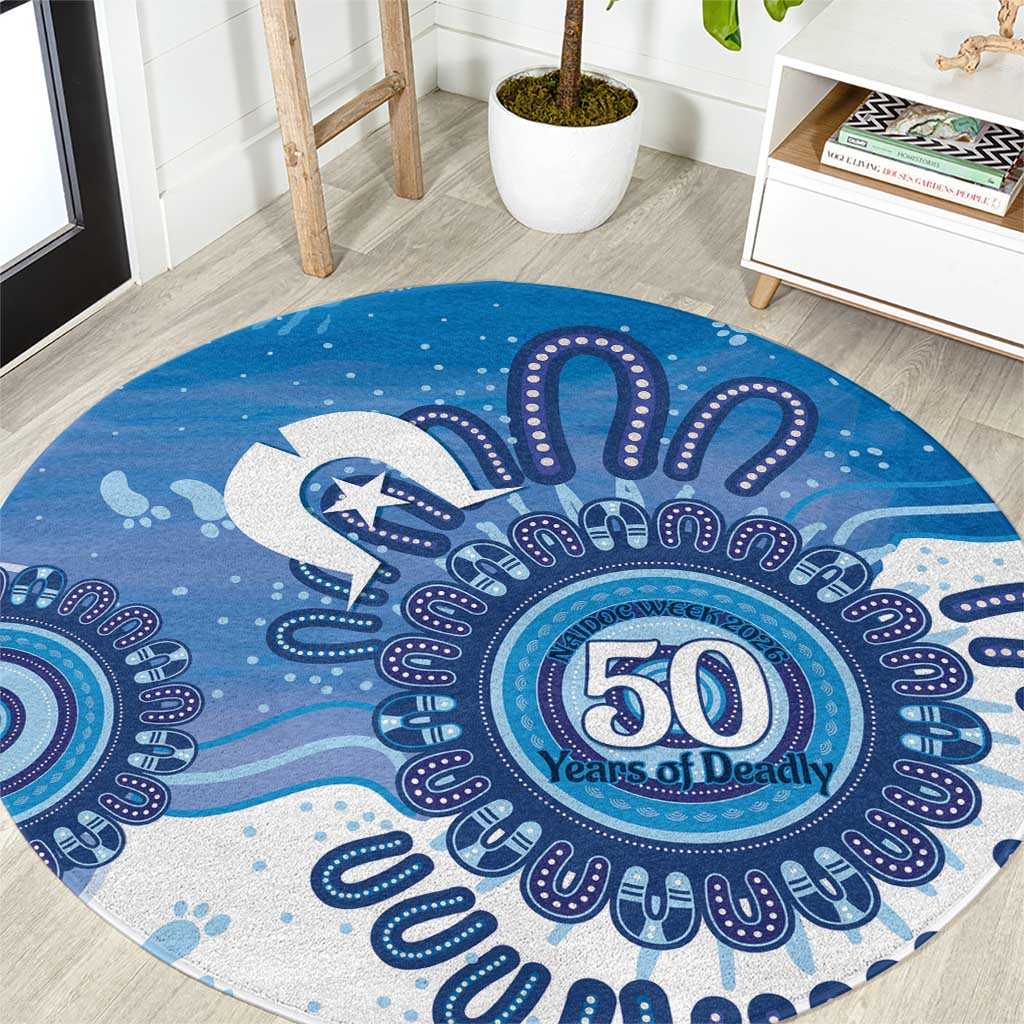 NAIDOC Week 2026 Round Carpet 50 Years Deadly Dhari Blue Aboriginal Art