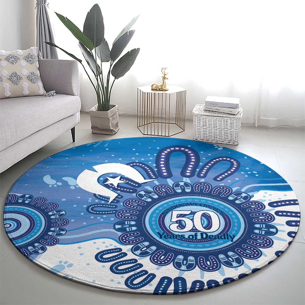 NAIDOC Week 2026 Round Carpet 50 Years Deadly Dhari Blue Aboriginal Art