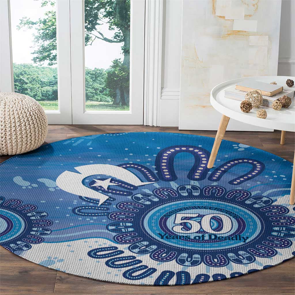 NAIDOC Week 2026 Round Carpet 50 Years Deadly Dhari Blue Aboriginal Art