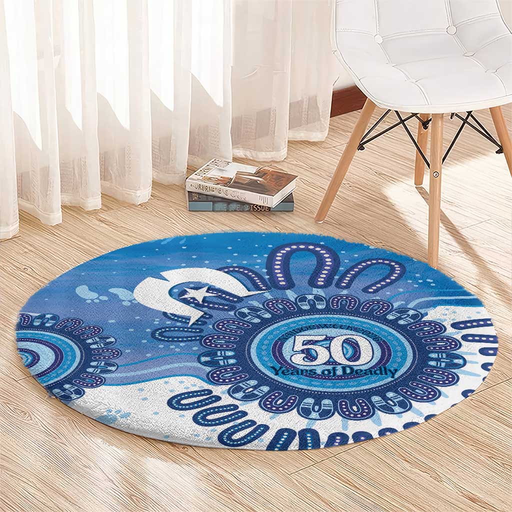 NAIDOC Week 2026 Round Carpet 50 Years Deadly Dhari Blue Aboriginal Art