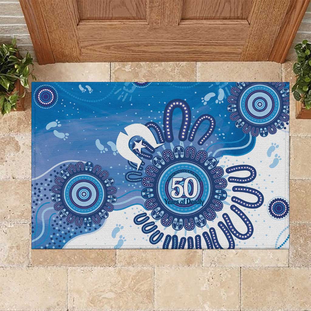 NAIDOC Week 2026 Rubber Doormat 50 Years Deadly Dhari Blue Aboriginal Art
