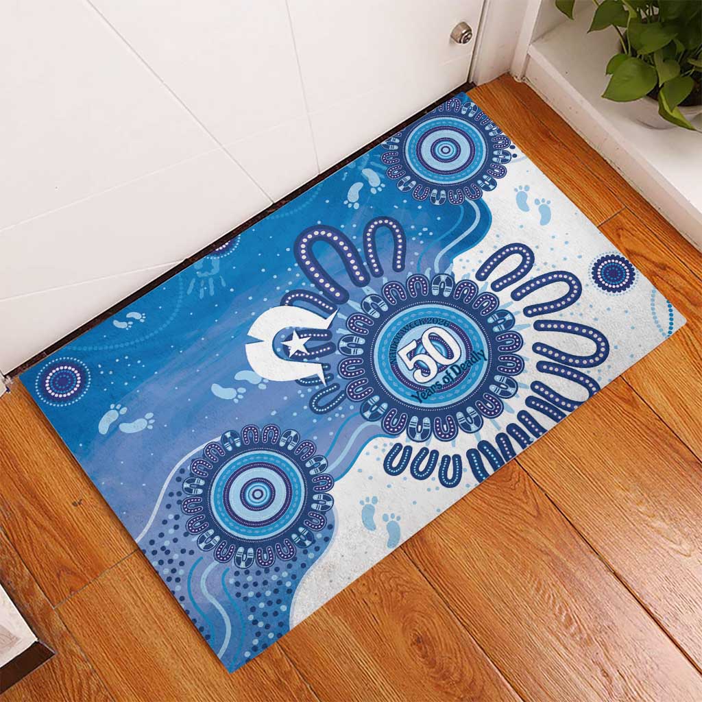 NAIDOC Week 2026 Rubber Doormat 50 Years Deadly Dhari Blue Aboriginal Art