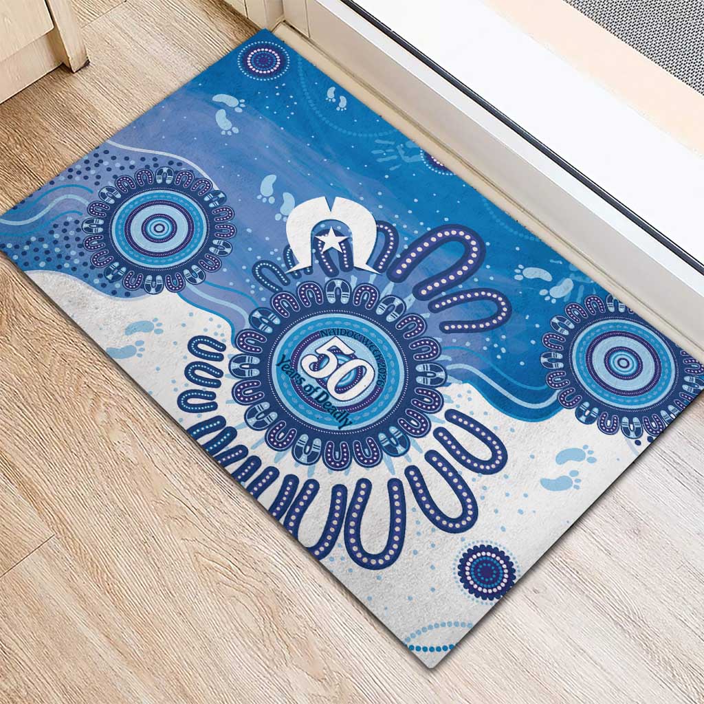 NAIDOC Week 2026 Rubber Doormat 50 Years Deadly Dhari Blue Aboriginal Art