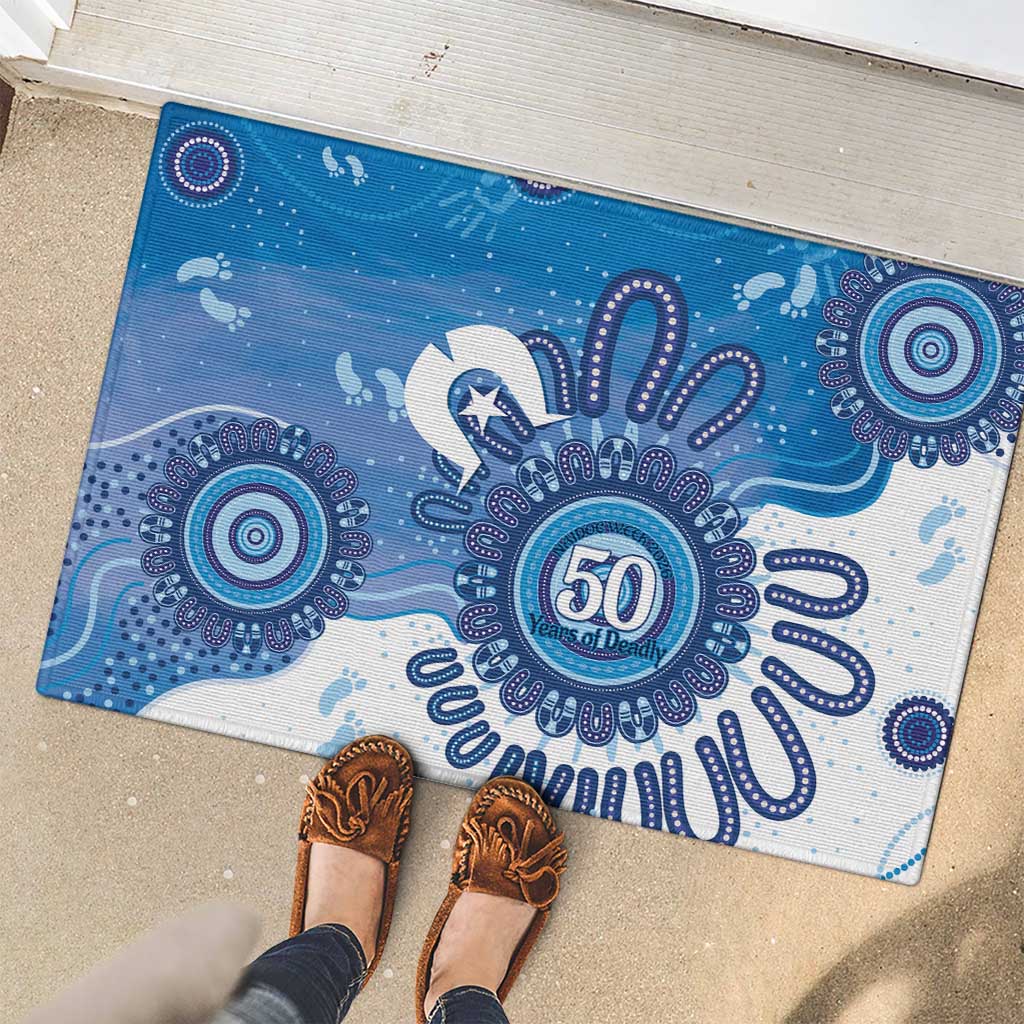 NAIDOC Week 2026 Rubber Doormat 50 Years Deadly Dhari Blue Aboriginal Art