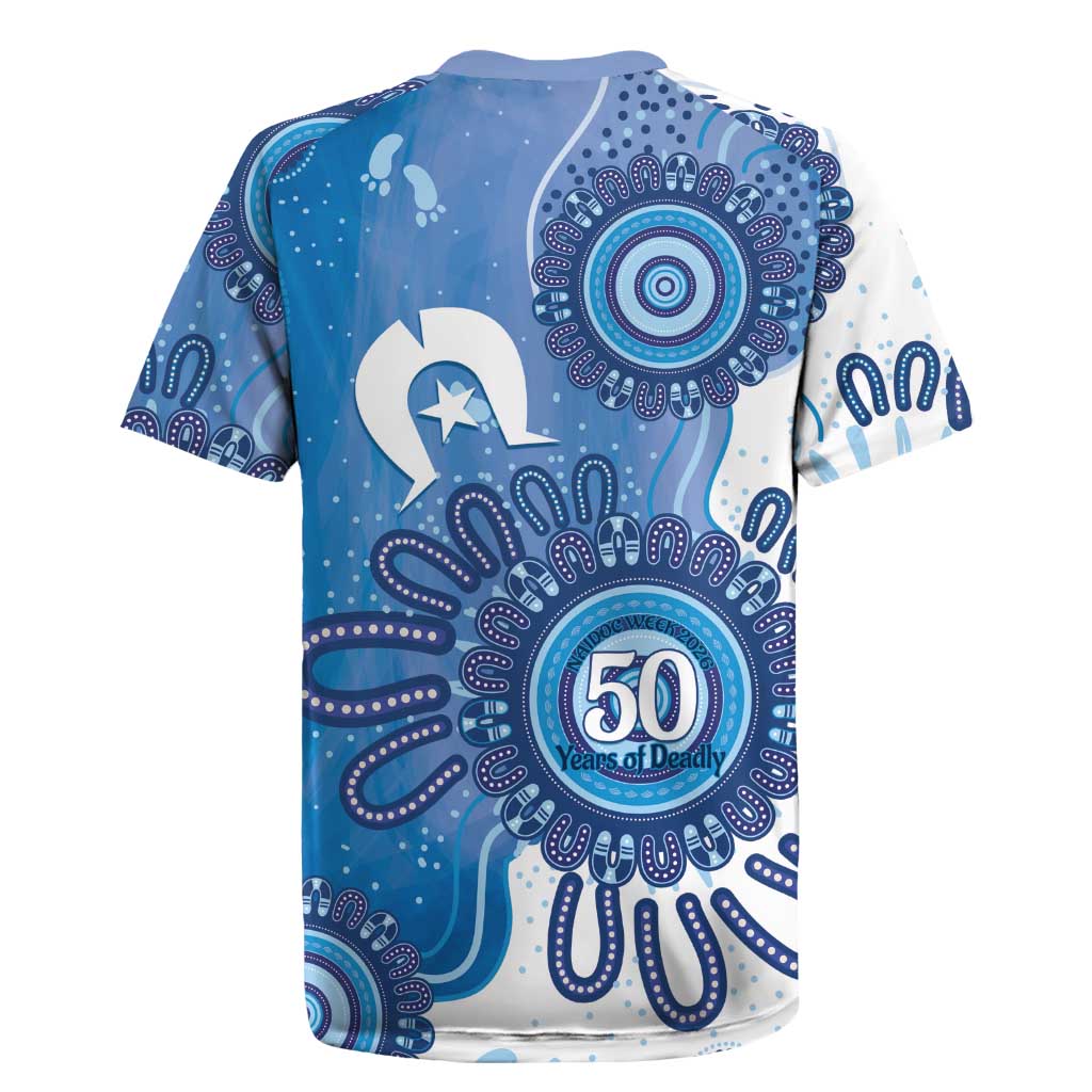 NAIDOC Week 2026 Rugby Jersey 50 Years Deadly Dhari Blue Aboriginal Art