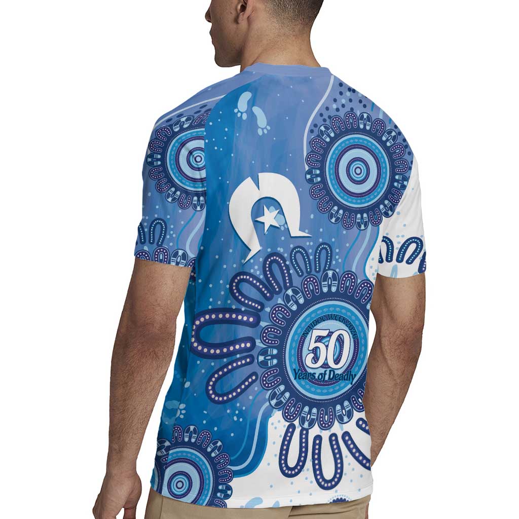 NAIDOC Week 2026 Rugby Jersey 50 Years Deadly Dhari Blue Aboriginal Art