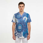 NAIDOC Week 2026 Scrub Top 50 Years Deadly Dhari Blue Aboriginal Art