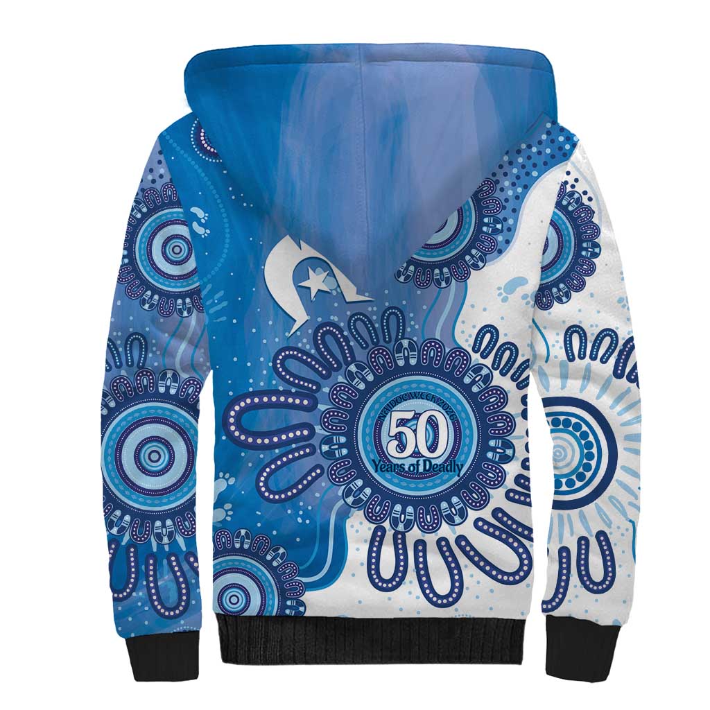 NAIDOC Week 2026 Sherpa Hoodie 50 Years Deadly Dhari Blue Aboriginal Art