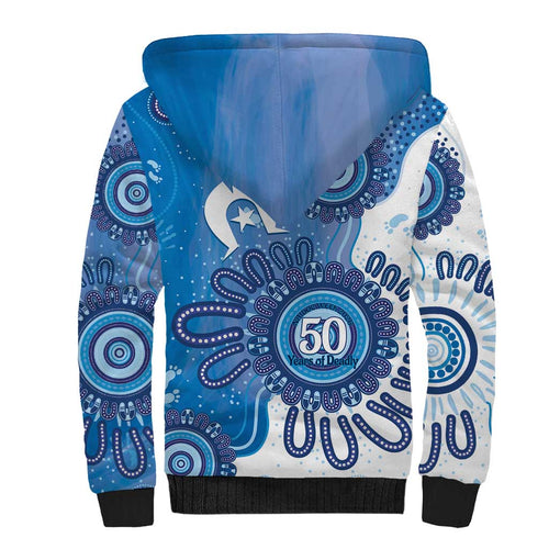 NAIDOC Week 2026 Sherpa Hoodie 50 Years Deadly Dhari Blue Aboriginal Art