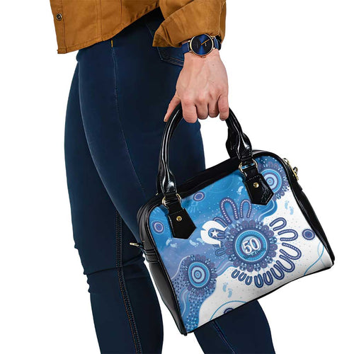 NAIDOC Week 2026 Shoulder Handbag 50 Years Deadly Dhari Blue Aboriginal Art