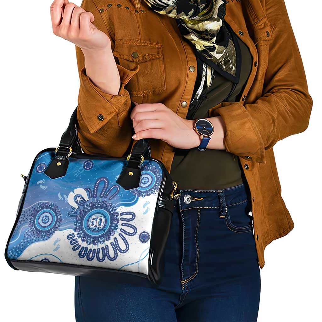 NAIDOC Week 2026 Shoulder Handbag 50 Years Deadly Dhari Blue Aboriginal Art