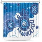 NAIDOC Week 2026 Shower Curtain 50 Years Deadly Dhari Blue Aboriginal Art