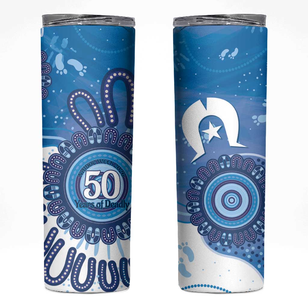 NAIDOC Week 2026 Skinny Tumbler 50 Years Deadly Dhari Blue Aboriginal Art