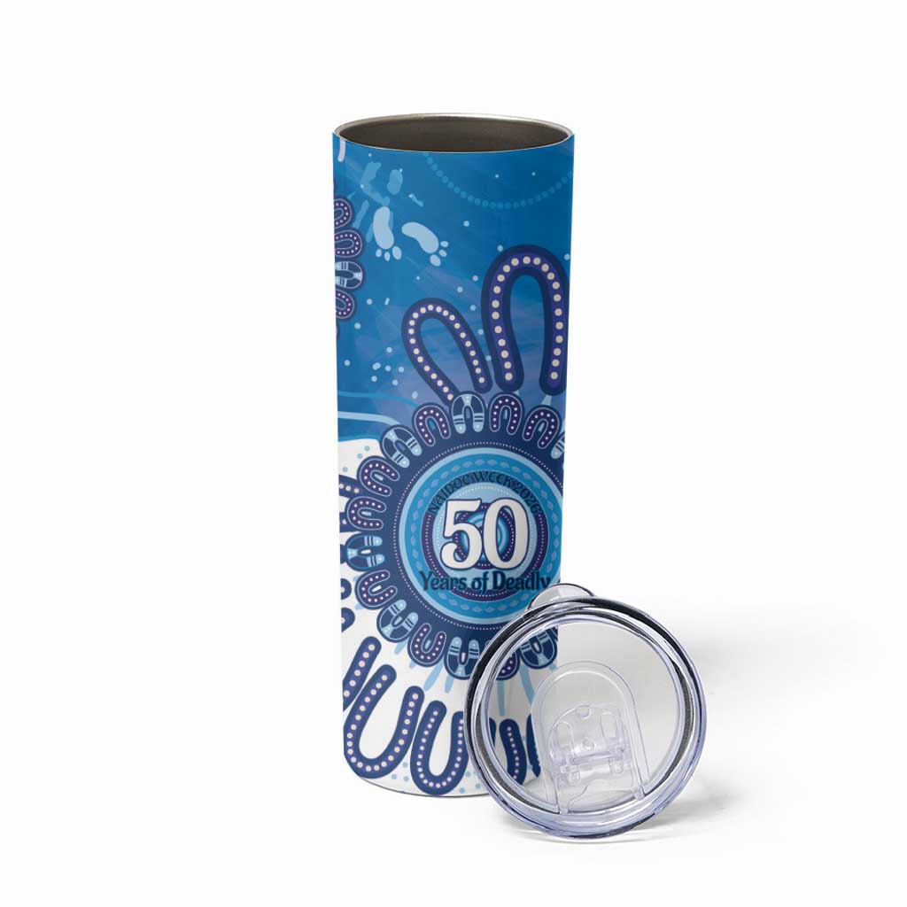 NAIDOC Week 2026 Skinny Tumbler 50 Years Deadly Dhari Blue Aboriginal Art