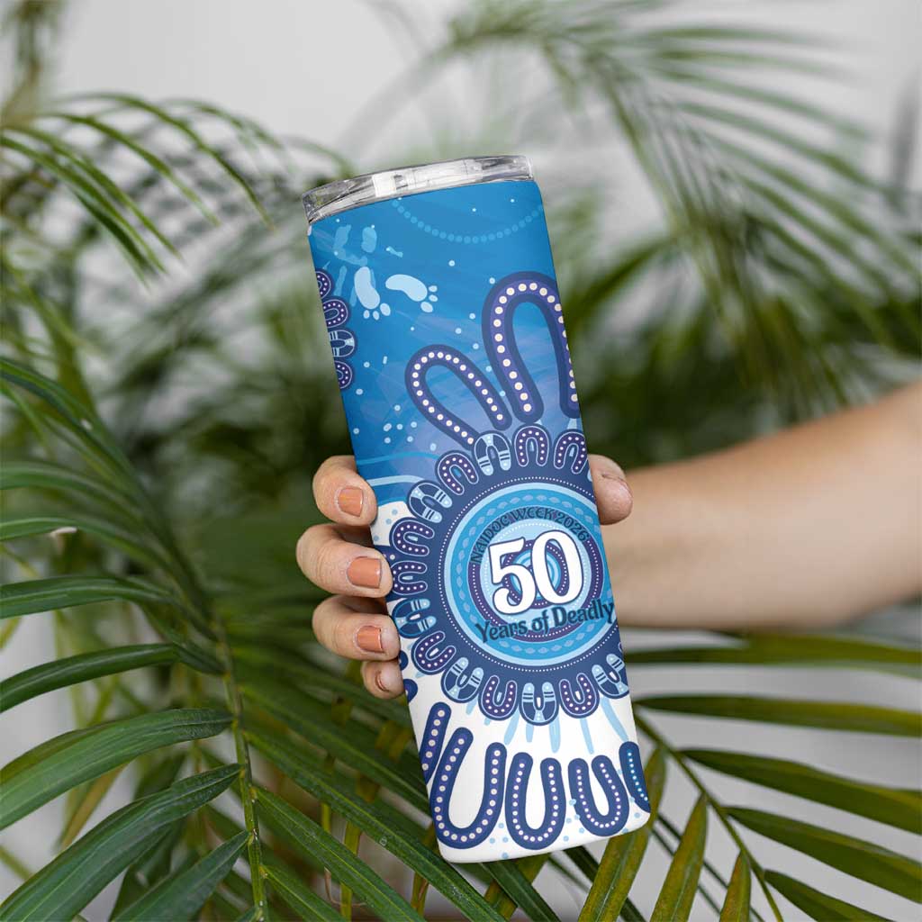 NAIDOC Week 2026 Skinny Tumbler 50 Years Deadly Dhari Blue Aboriginal Art