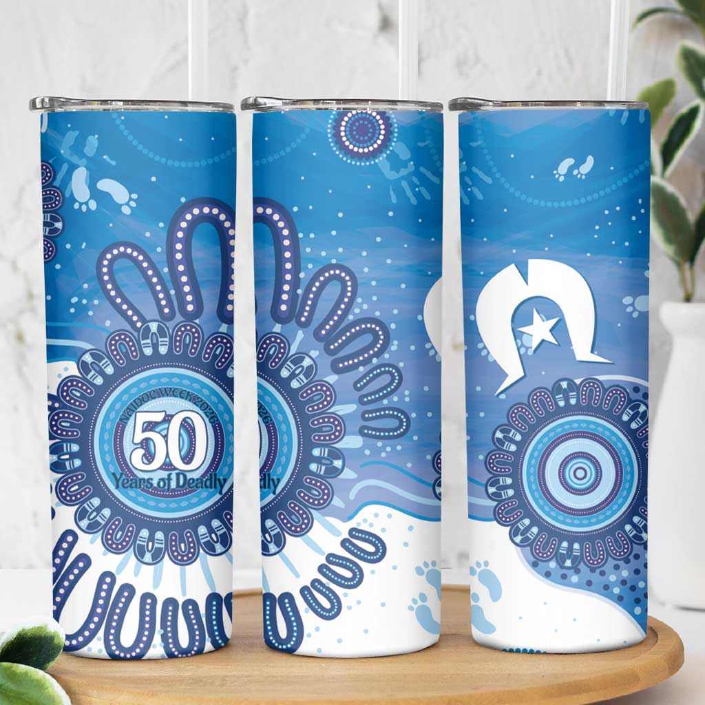 NAIDOC Week 2026 Skinny Tumbler 50 Years Deadly Dhari Blue Aboriginal Art