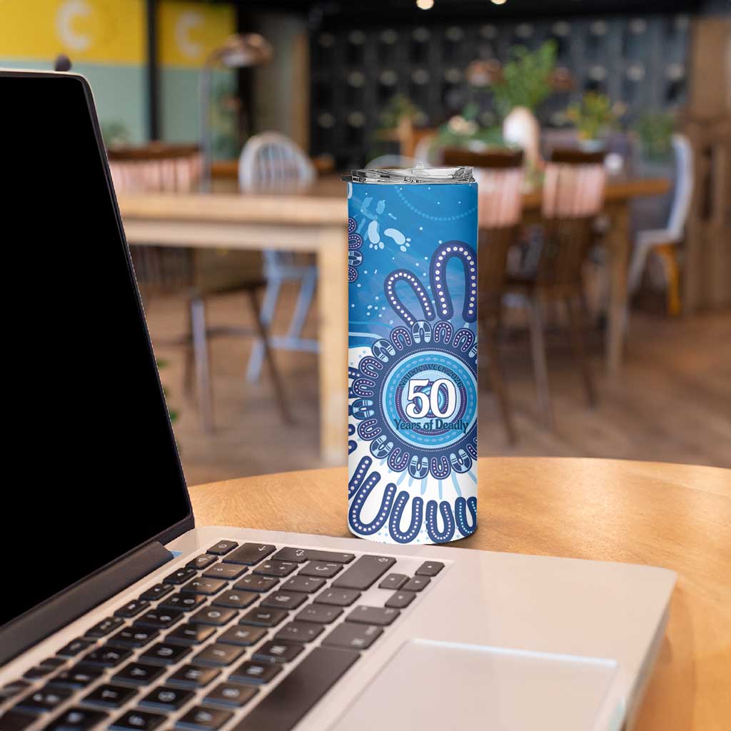 NAIDOC Week 2026 Skinny Tumbler 50 Years Deadly Dhari Blue Aboriginal Art