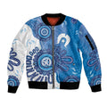 NAIDOC Week 2026 Sleeve Zip Bomber Jacket 50 Years Deadly Dhari Blue Aboriginal Art