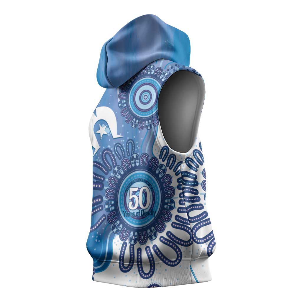 NAIDOC Week 2026 Sleeveless Hoodie 50 Years Deadly Dhari Blue Aboriginal Art