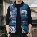 NAIDOC Week 2026 Sleeveless Puffer Jacket 50 Years Deadly Dhari Blue Aboriginal Art