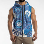 NAIDOC Week 2026 Sleeveless Zip Hoodie 50 Years Deadly Dhari Blue Aboriginal Art