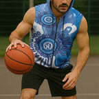 NAIDOC Week 2026 Sleeveless Zip Hoodie 50 Years Deadly Dhari Blue Aboriginal Art