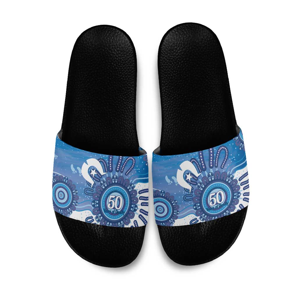 NAIDOC Week 2026 Slide Sandals 50 Years Deadly Dhari Blue Aboriginal Art