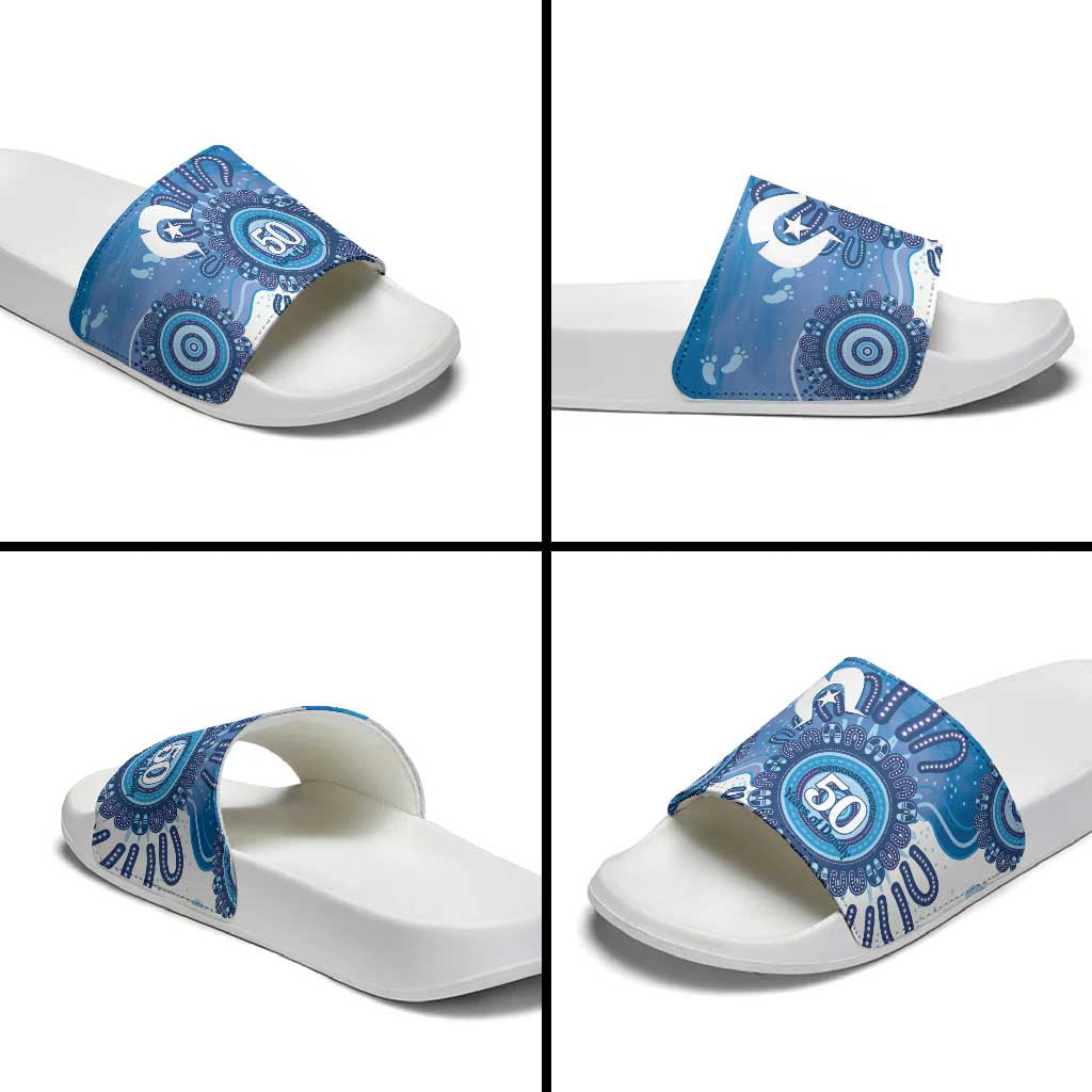 NAIDOC Week 2026 Slide Sandals 50 Years Deadly Dhari Blue Aboriginal Art