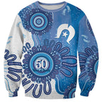 NAIDOC Week 2026 Sweatshirt 50 Years Deadly Dhari Blue Aboriginal Art