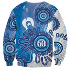 NAIDOC Week 2026 Sweatshirt 50 Years Deadly Dhari Blue Aboriginal Art