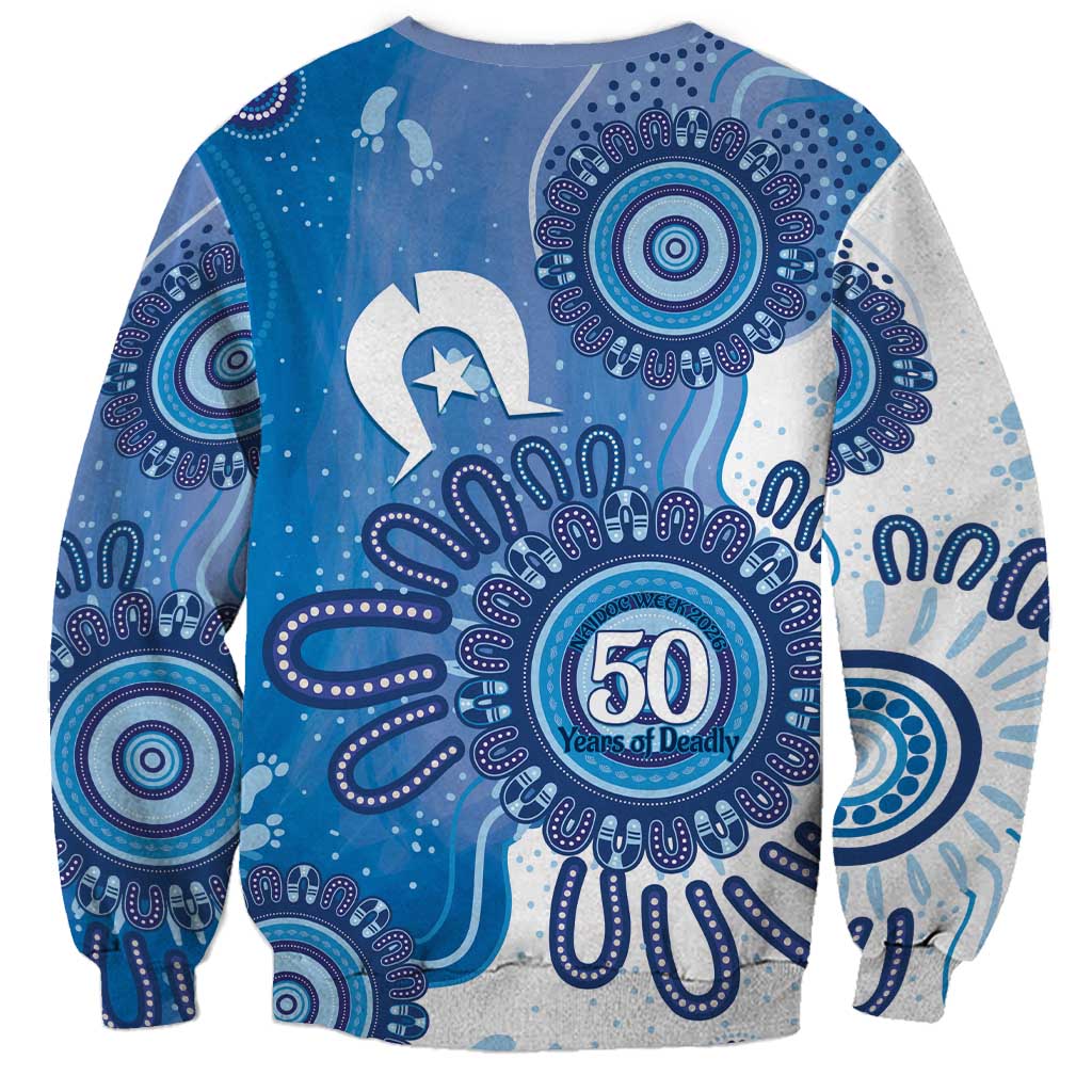 NAIDOC Week 2026 Sweatshirt 50 Years Deadly Dhari Blue Aboriginal Art