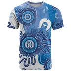 NAIDOC Week 2026 T Shirt 50 Years Deadly Dhari Blue Aboriginal Art