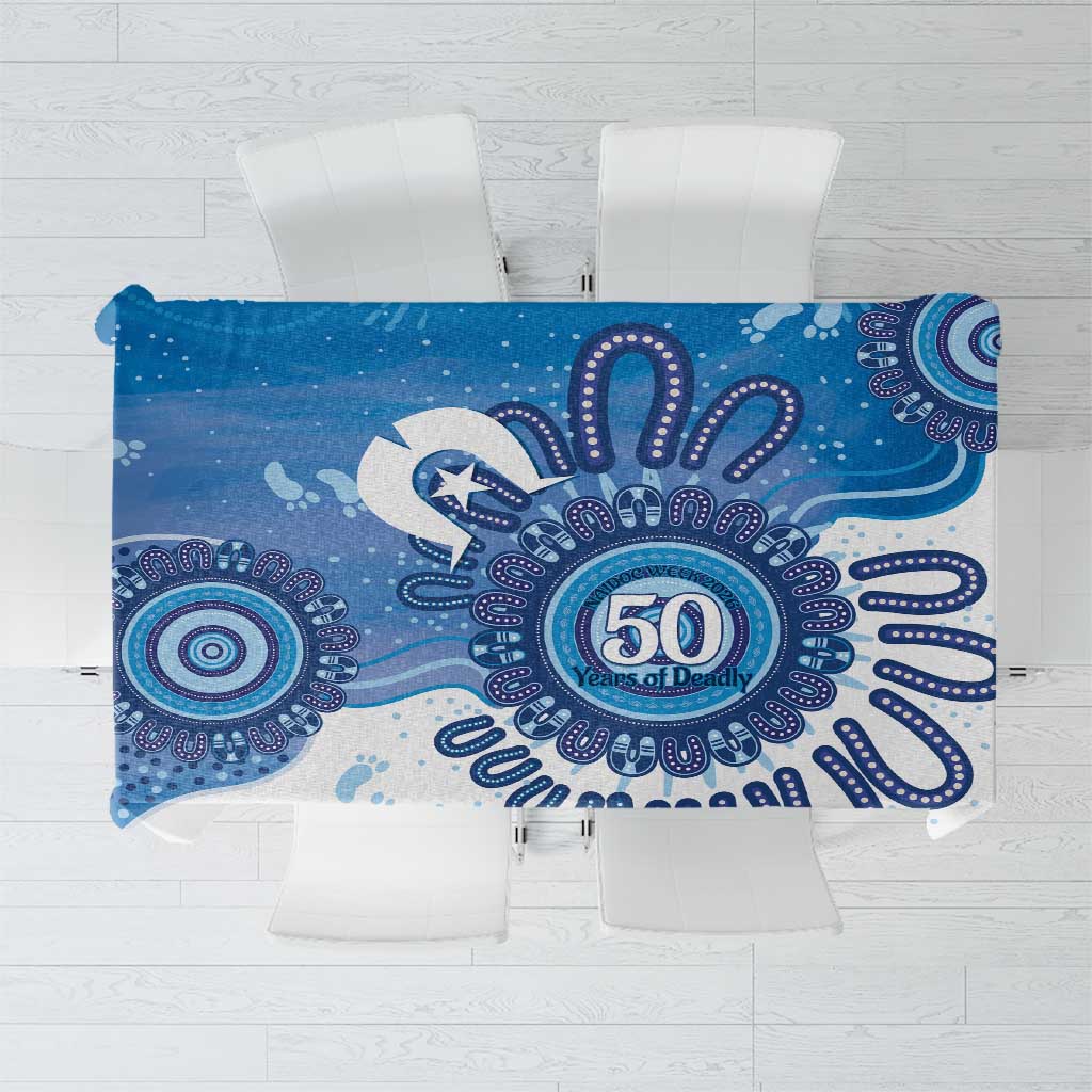 NAIDOC Week 2026 Tablecloth 50 Years Deadly Dhari Blue Aboriginal Art