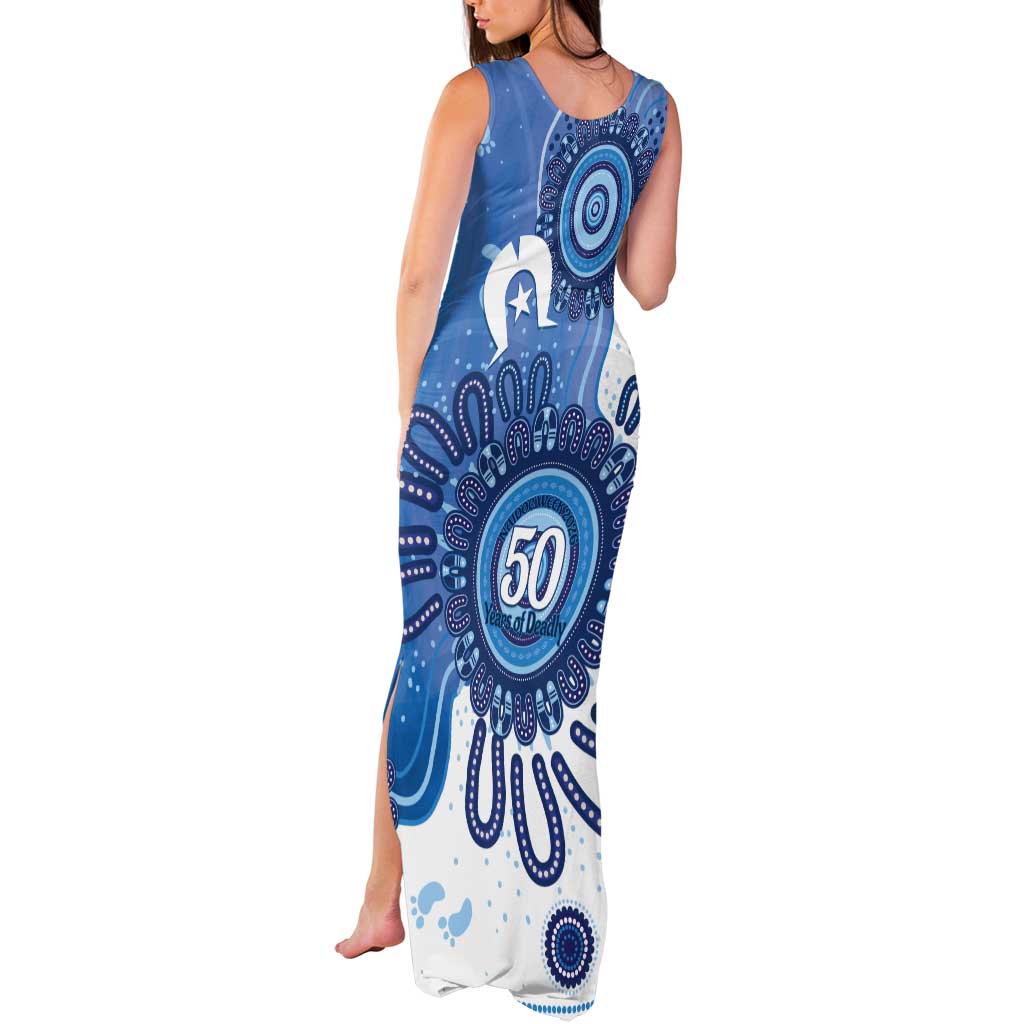 NAIDOC Week 2026 Tank Maxi Dress 50 Years Deadly Dhari Blue Aboriginal Art