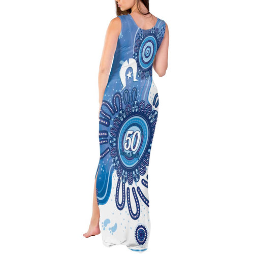 NAIDOC Week 2026 Tank Maxi Dress 50 Years Deadly Dhari Blue Aboriginal Art