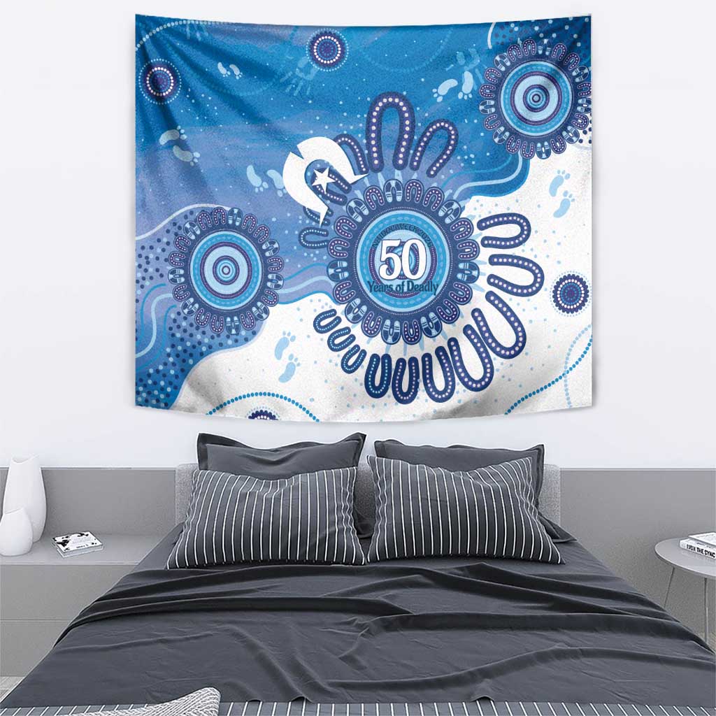 NAIDOC Week 2026 Tapestry 50 Years Deadly Dhari Blue Aboriginal Art