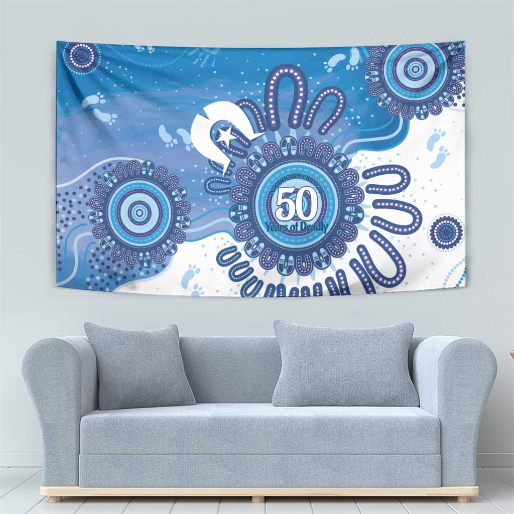 NAIDOC Week 2026 Tapestry 50 Years Deadly Dhari Blue Aboriginal Art