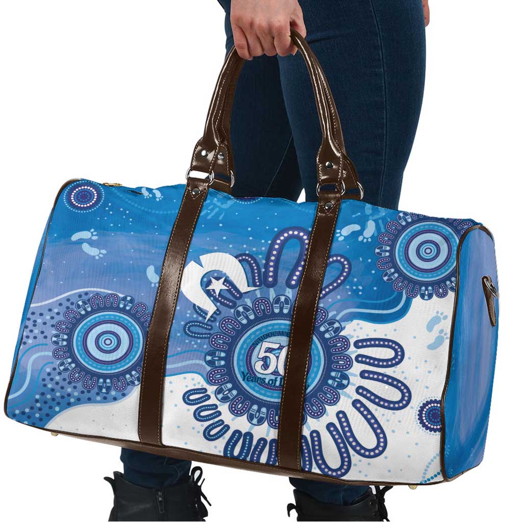 NAIDOC Week 2026 Travel Bag 50 Years Deadly Dhari Blue Aboriginal Art