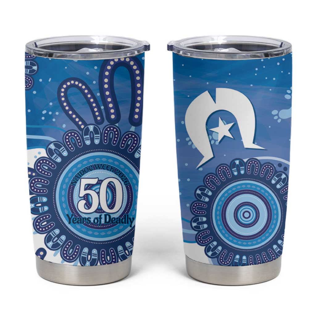 NAIDOC Week 2026 Tumbler Cup 50 Years Deadly Dhari Blue Aboriginal Art