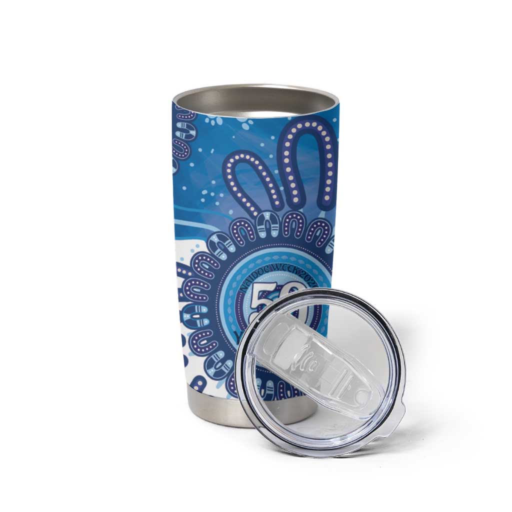 NAIDOC Week 2026 Tumbler Cup 50 Years Deadly Dhari Blue Aboriginal Art