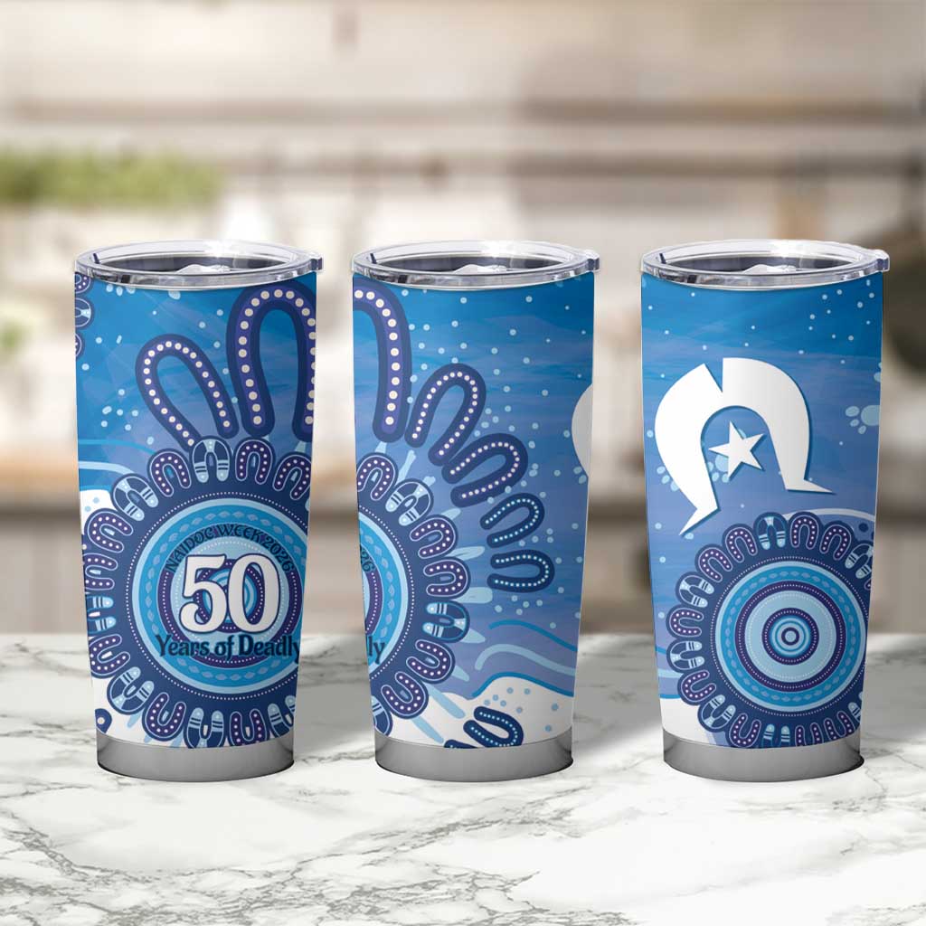 NAIDOC Week 2026 Tumbler Cup 50 Years Deadly Dhari Blue Aboriginal Art