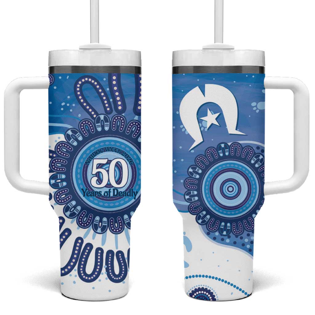 NAIDOC Week 2026 Tumbler With Handle 50 Years Deadly Dhari Blue Aboriginal Art