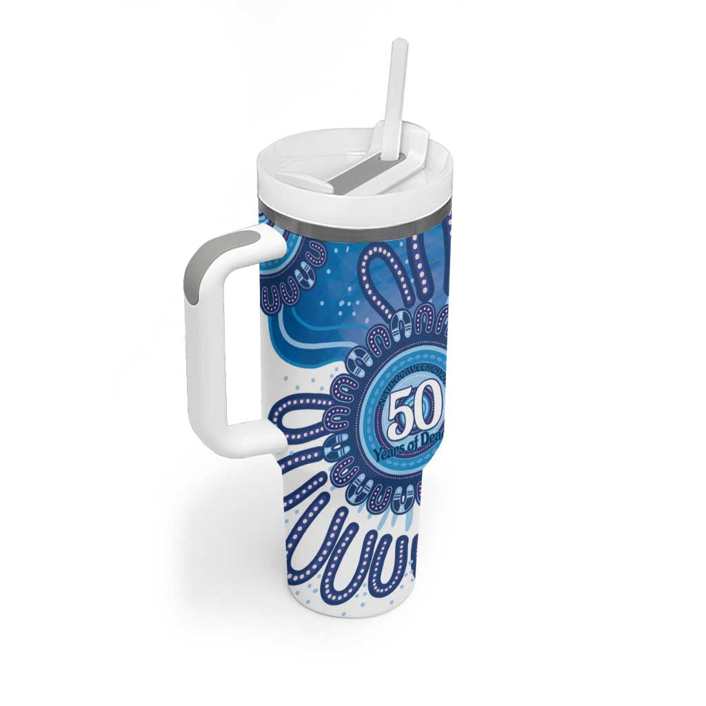 NAIDOC Week 2026 Tumbler With Handle 50 Years Deadly Dhari Blue Aboriginal Art
