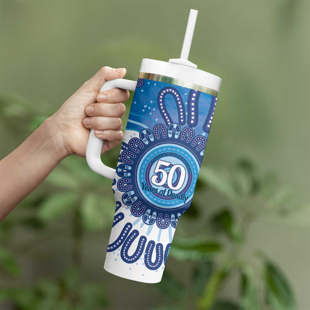 NAIDOC Week 2026 Tumbler With Handle 50 Years Deadly Dhari Blue Aboriginal Art