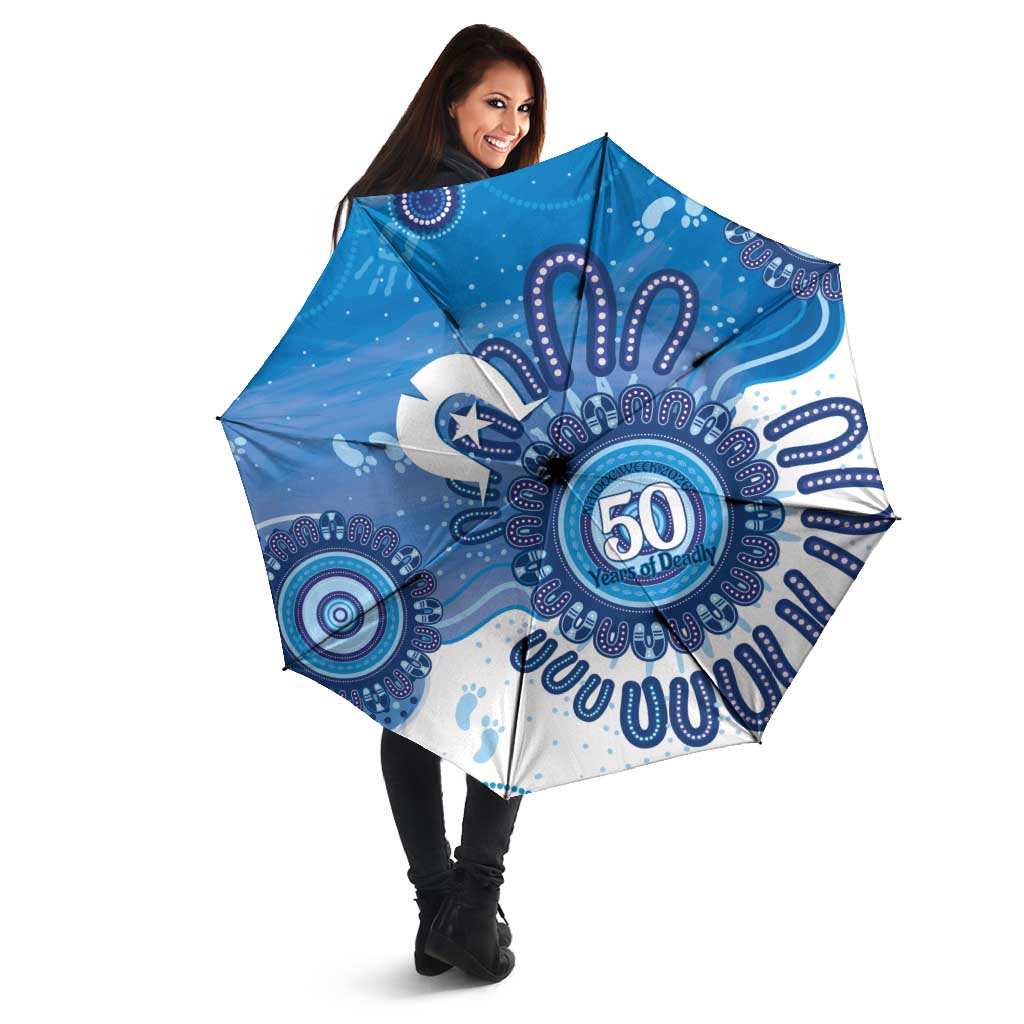 NAIDOC Week 2026 Umbrella 50 Years Deadly Dhari Blue Aboriginal Art