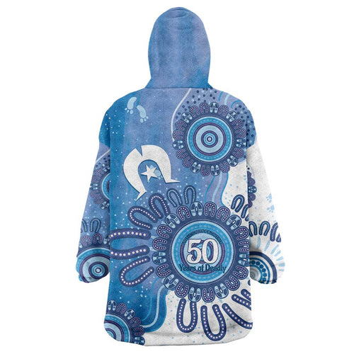 NAIDOC Week 2026 Wearable Blanket Hoodie 50 Years Deadly Dhari Blue Aboriginal Art
