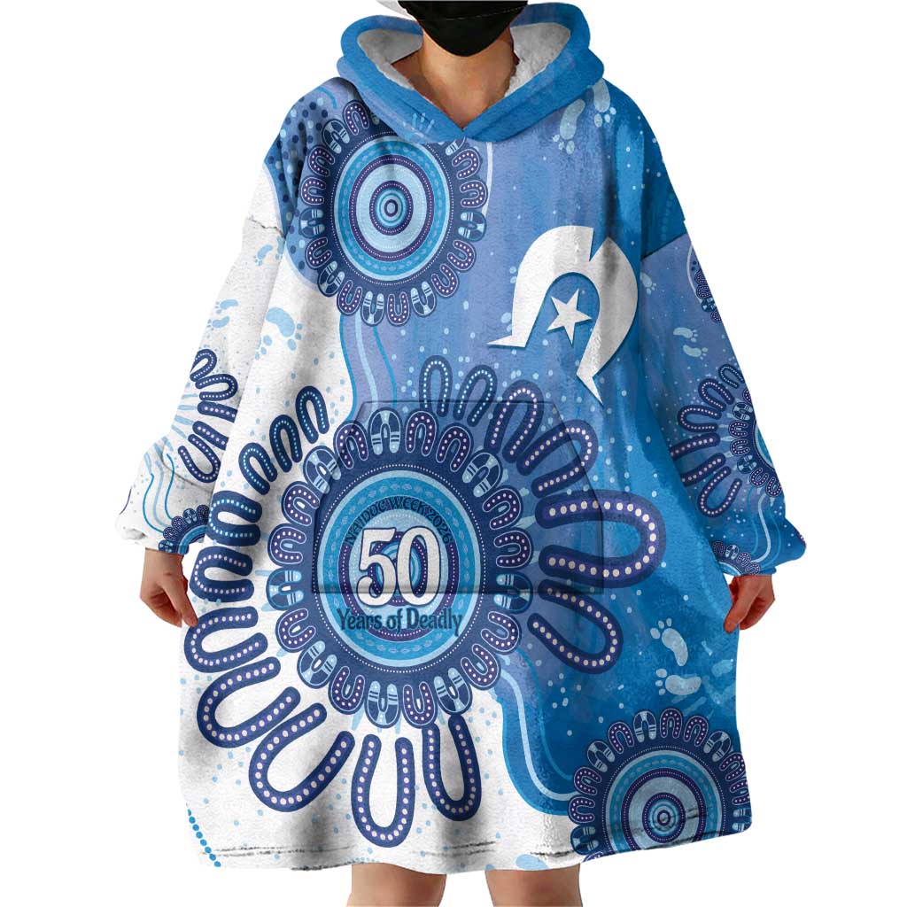 NAIDOC Week 2026 Wearable Blanket Hoodie 50 Years Deadly Dhari Blue Aboriginal Art