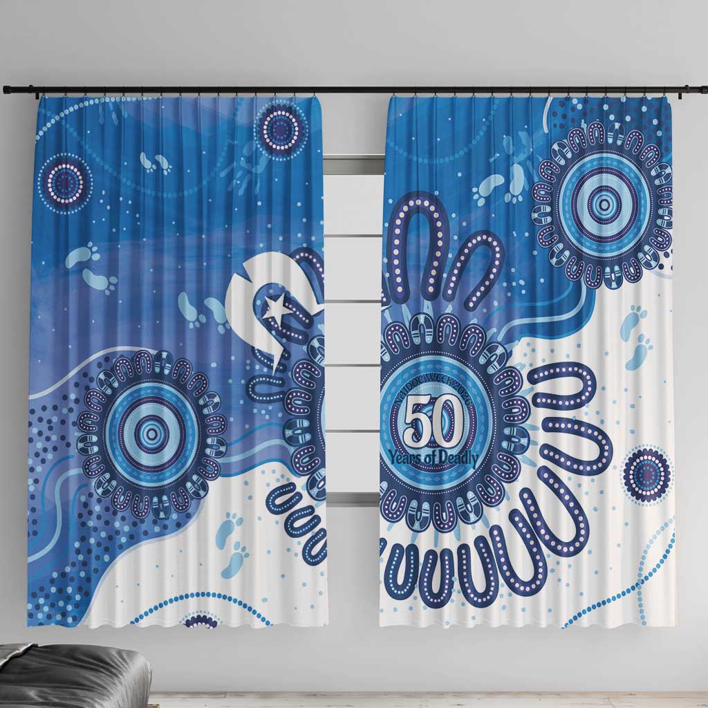 NAIDOC Week 2026 Window Curtain 50 Years Deadly Dhari Blue Aboriginal Art