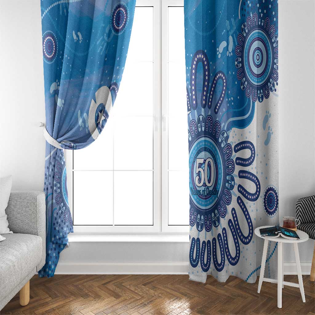 NAIDOC Week 2026 Window Curtain 50 Years Deadly Dhari Blue Aboriginal Art