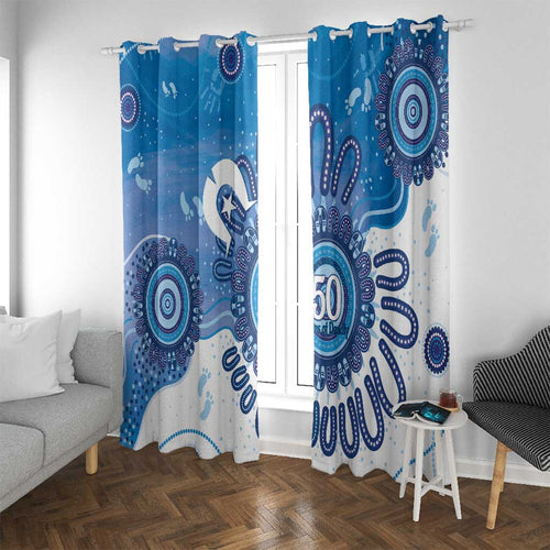 NAIDOC Week 2026 Window Curtain 50 Years Deadly Dhari Blue Aboriginal Art